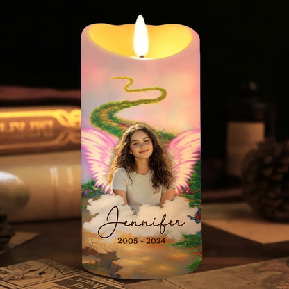 Because Someone We Love Is In Heaven - Memorial Photo Gifts for Family Members - Personalized Sympathy Gift Led Candle