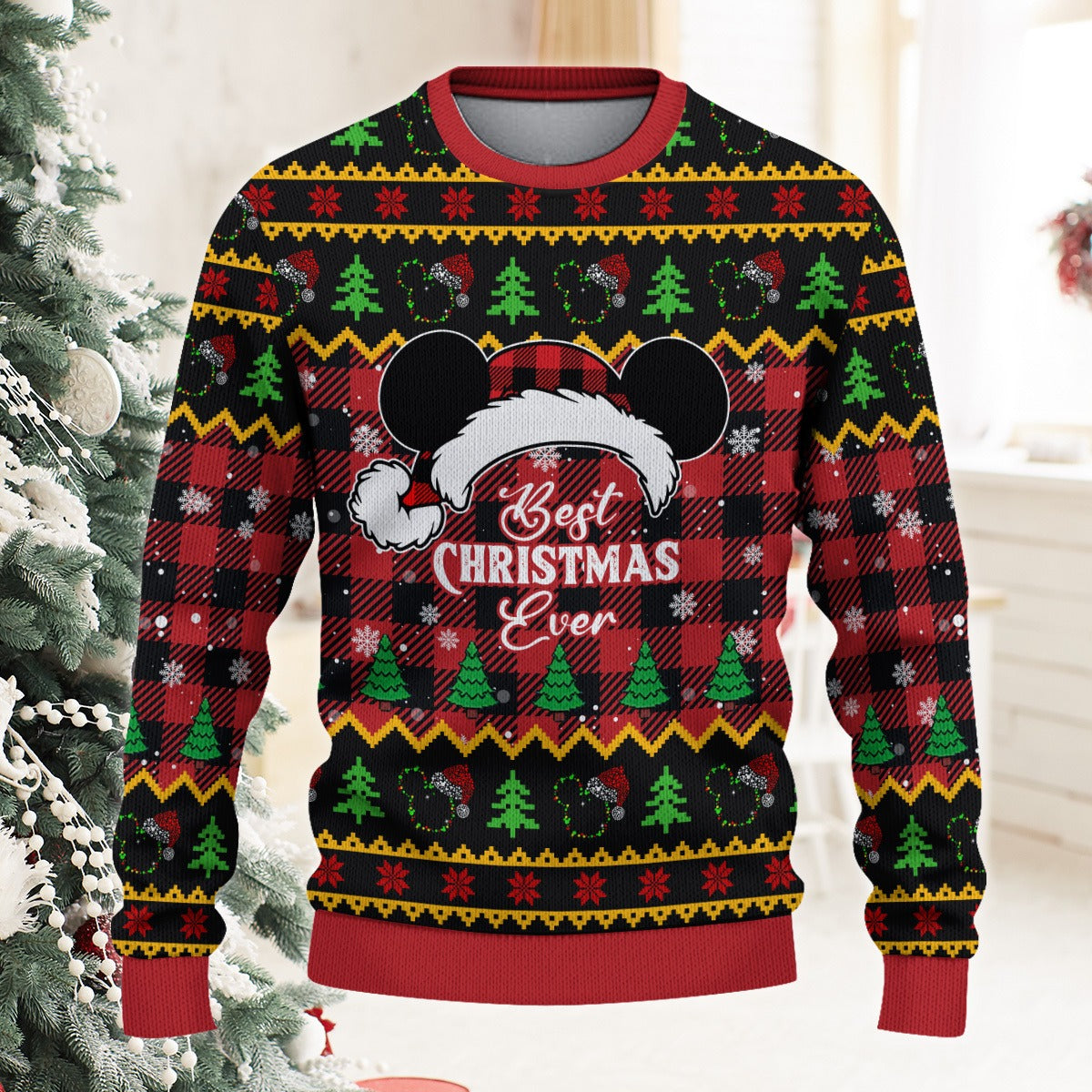 Best Christmas Ever Cartoon Mouse Christmas Hat Ugly Sweatshirt