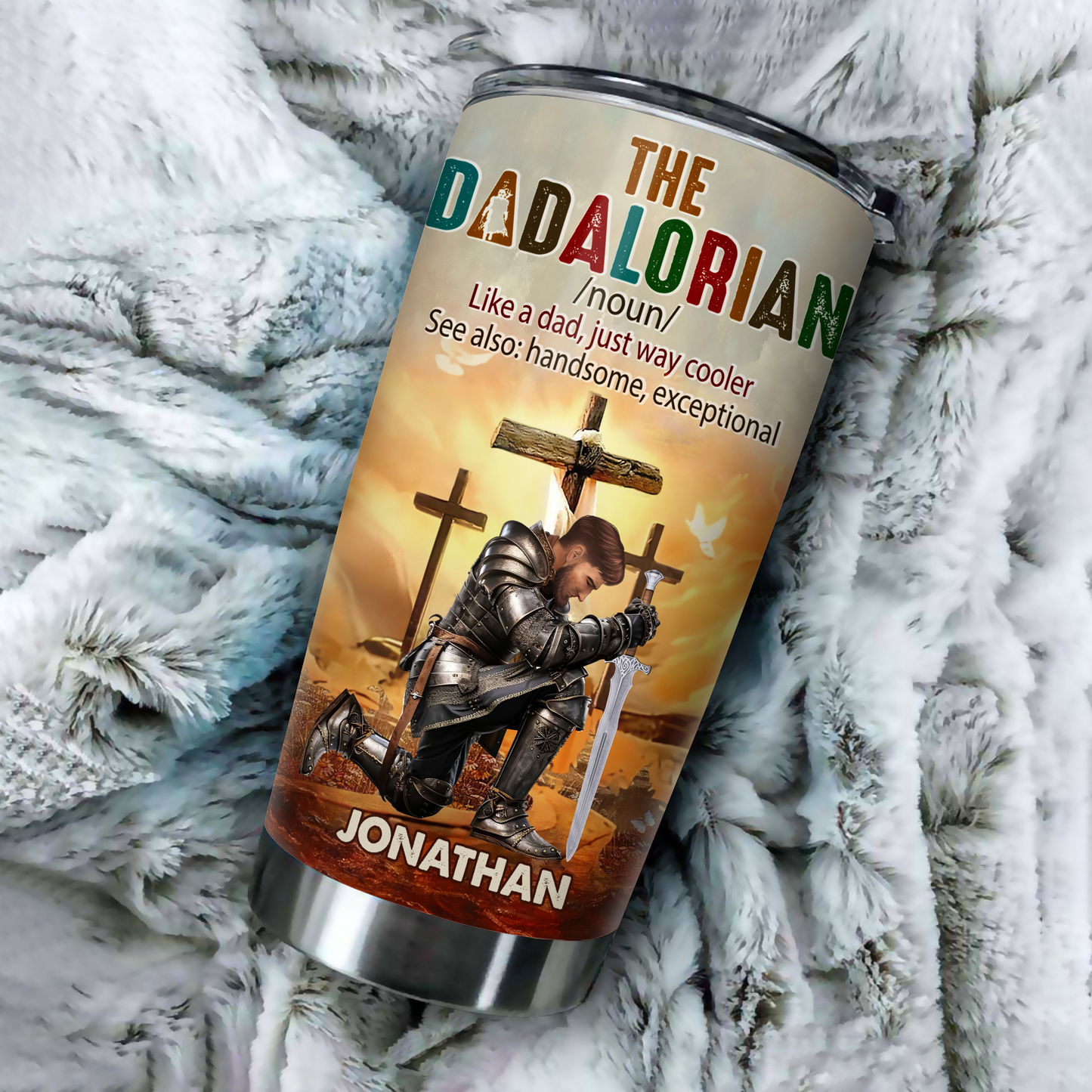 Best Dad Warrior The Dadalorian Like A Dad - Personalized Man Warrior Of God Tumbler
