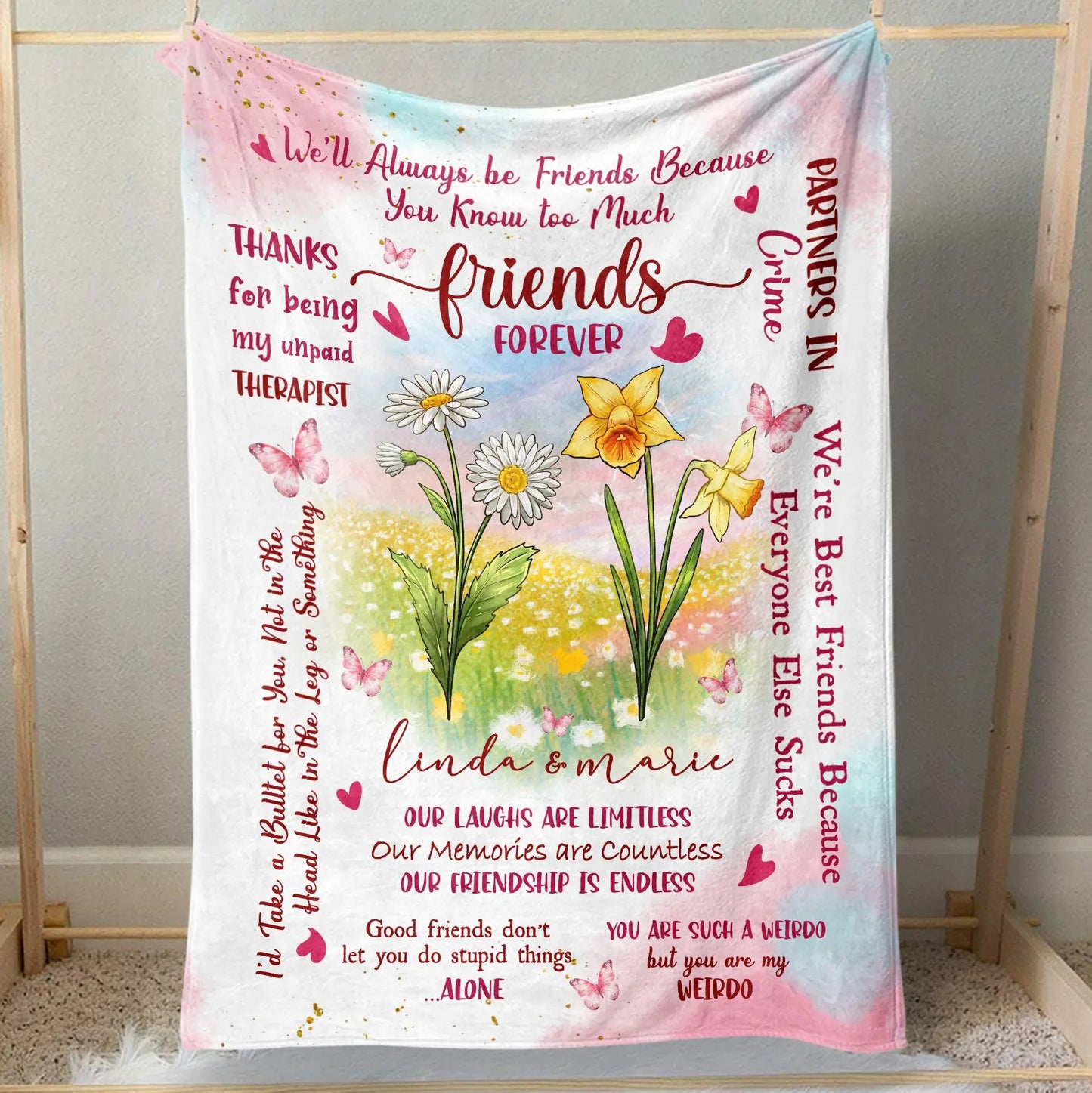 Best Friend Forever We'll Always Be Friends - Personalized Birth Month Flower Blanket