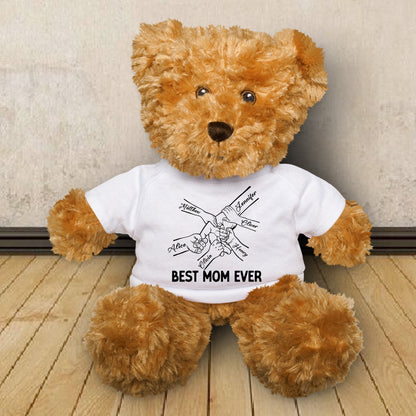 Best Mom Ever Kids Holding Mom's Hand - Teddy Bear With Personalized Shirt