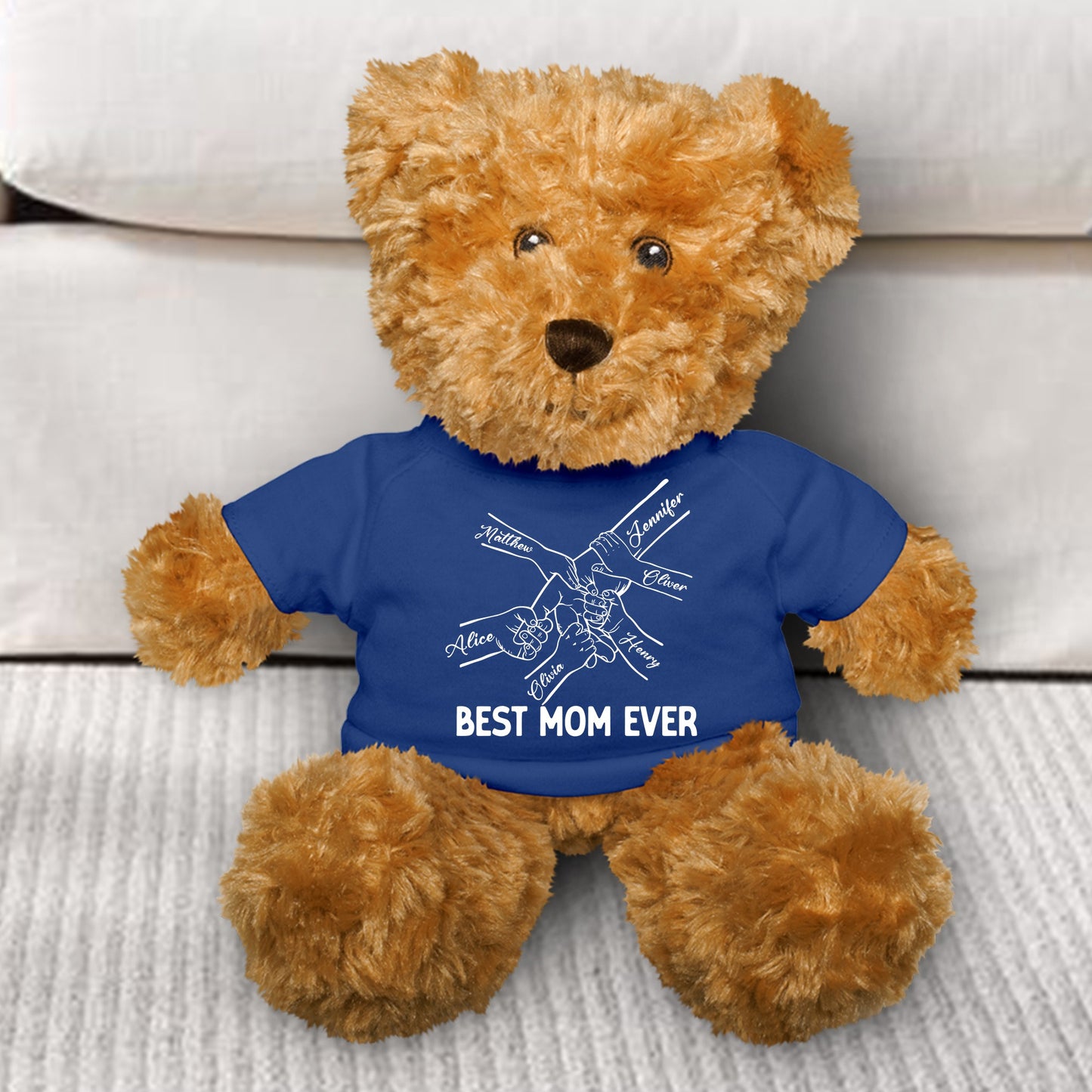 Best Mom Ever Kids Holding Mom's Hand - Teddy Bear With Personalized Shirt