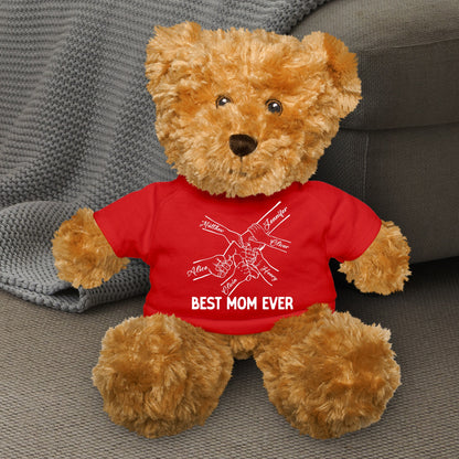 Best Mom Ever Kids Holding Mom's Hand - Teddy Bear With Personalized Shirt