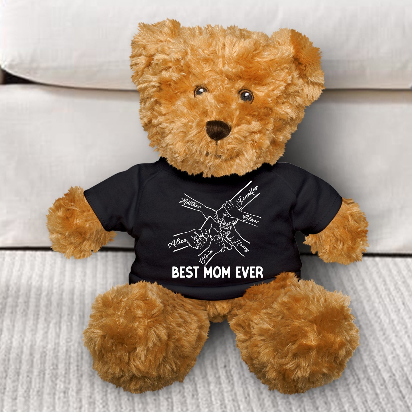 Best Mom Ever Kids Holding Mom's Hand - Teddy Bear With Personalized Shirt