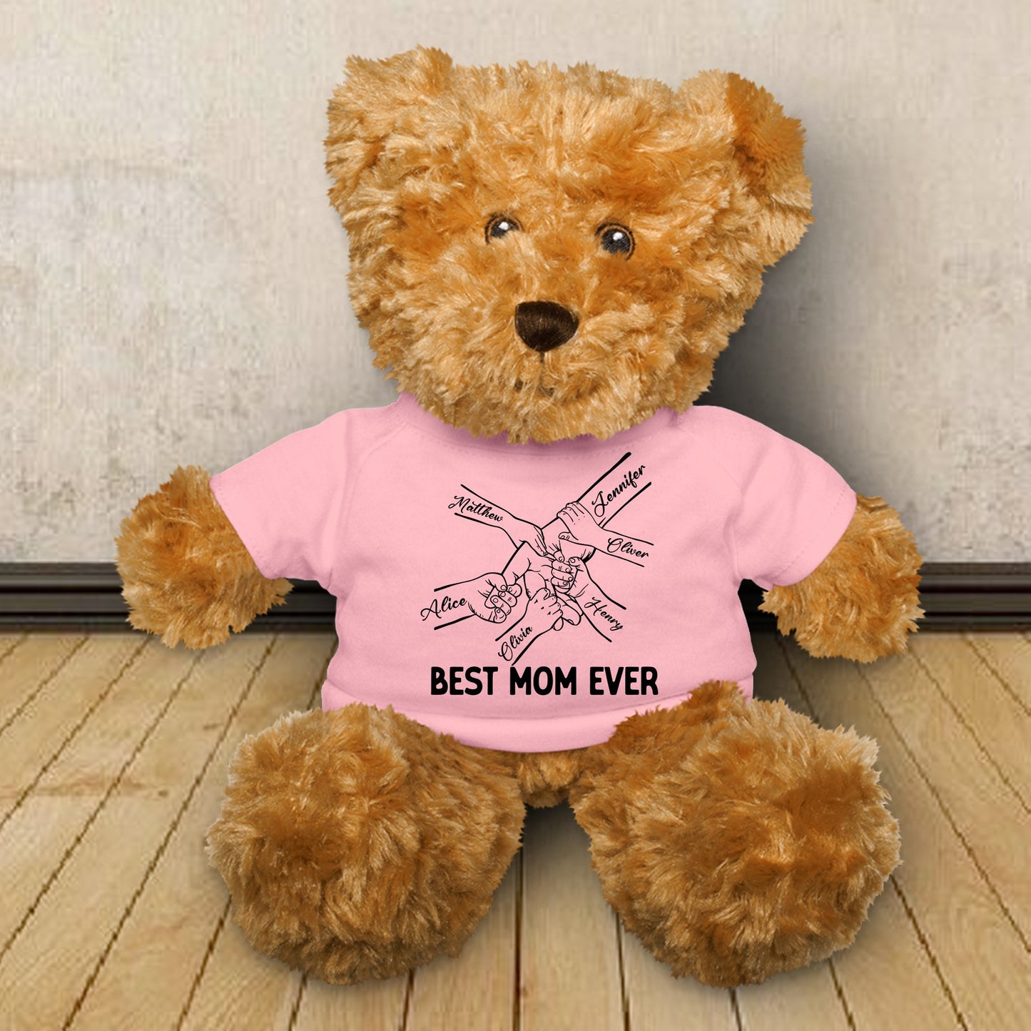 Best Mom Ever Kids Holding Mom's Hand - Teddy Bear With Personalized Shirt