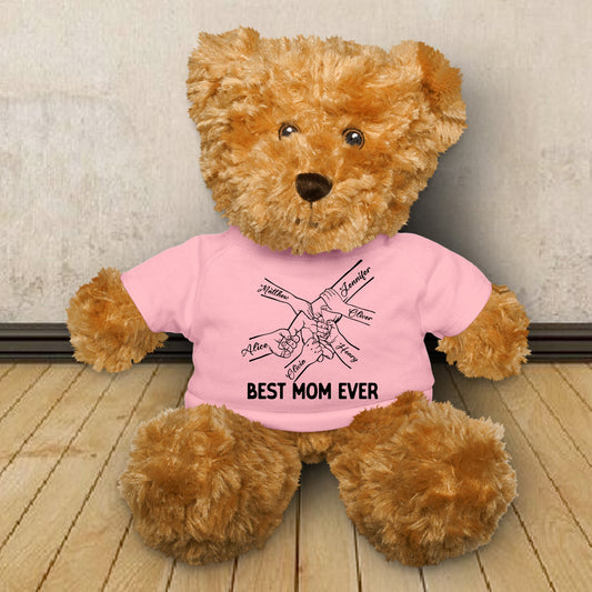 Best Mom Ever Kids Holding Mom's Hand - Teddy Bear With Personalized Shirt