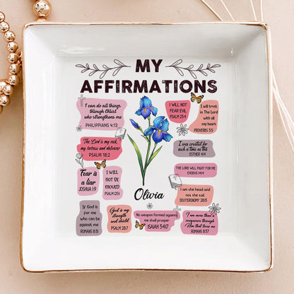 Birth Month Flower Christian Bible Verse Affirmation I Can Do All Things Through Christ Personalized Jewelry Dish