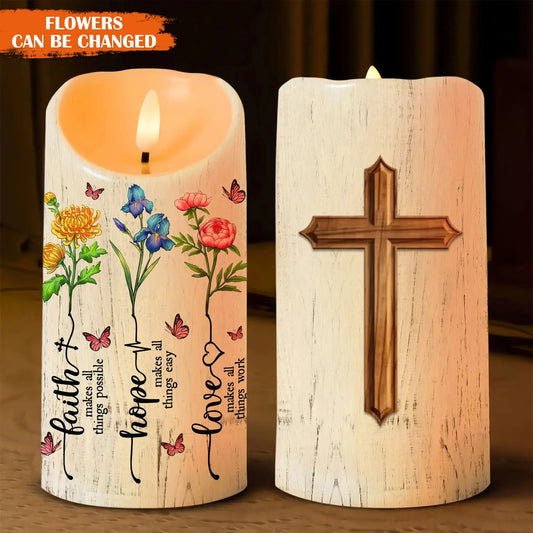 Birth Month Flower Faith Makes All Things Possible - Personalized Christian Led Candle