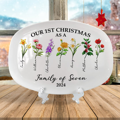 Birth Month Flower Our First Christmas As A Family 2024 - Personalized Platter