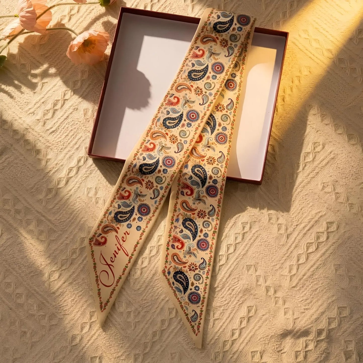 Personalized Boho Floral Paisley Lightweight Vintage Hair Accessory All-over Print Satin Hair Scarf