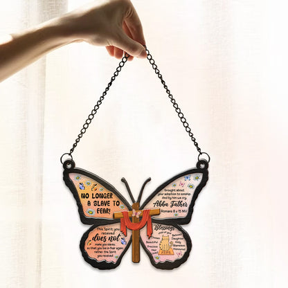 Butterfly Cross Suncatcher Romans 8:15 No Longer A Slave To Fear Hanging Suncatcher Ornament