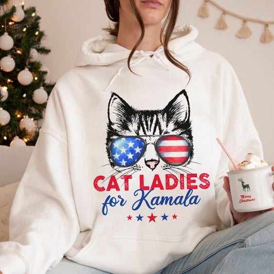 Cat Ladies for Kamala, Kamala Harris 2024 President Hoodie