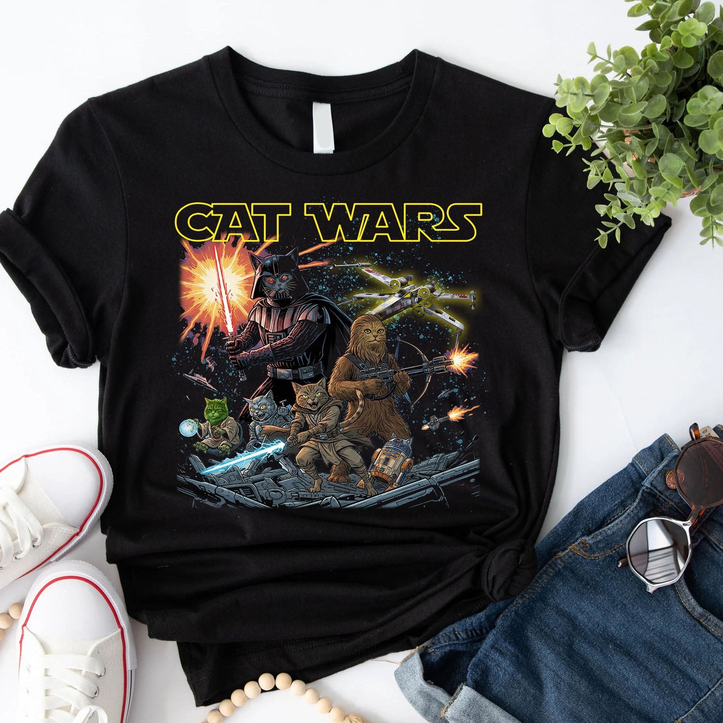Cat Wars Vintage 90s Graphic Shirt - Funny Cat Warrior T-Shirt