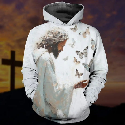 Christian Hoodie, Jesus Christ With Butterfly 3D All Over Print T-Shirt And Hoodie