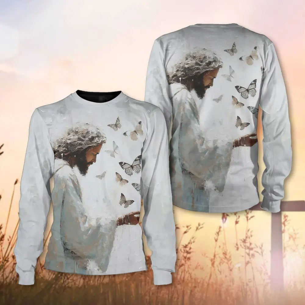 Christian Hoodie, Jesus Christ With Butterfly 3D All Over Print T-Shirt And Hoodie