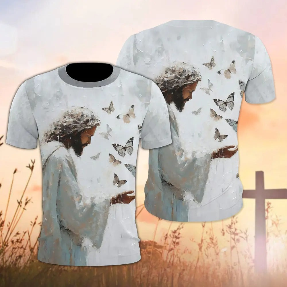 Christian Hoodie, Jesus Christ With Butterfly 3D All Over Print T-Shirt And Hoodie