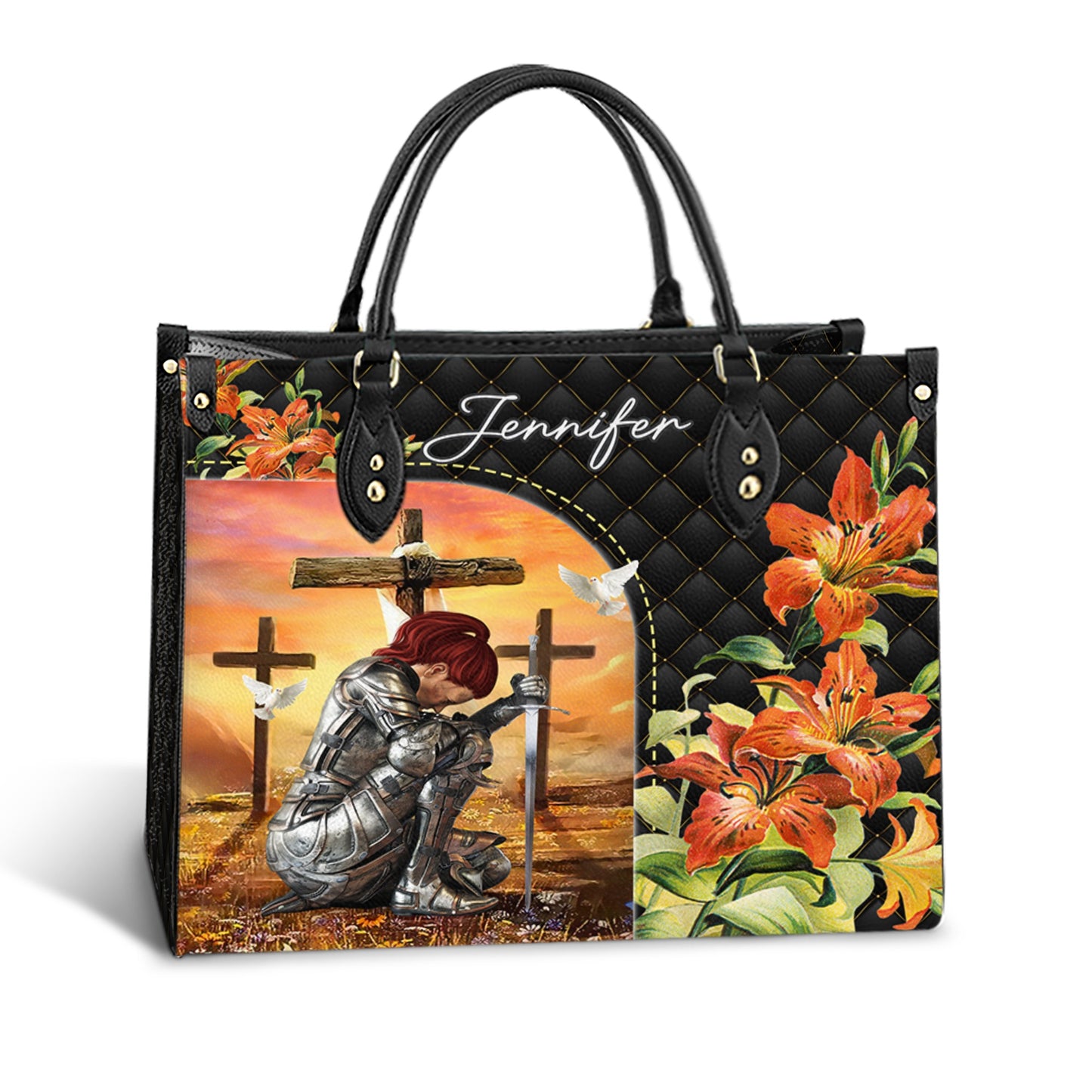 Personalized Woman Warrior No Weapon Formed Against Us Shall Prosper-Isaiah 54:17 Leather Bag