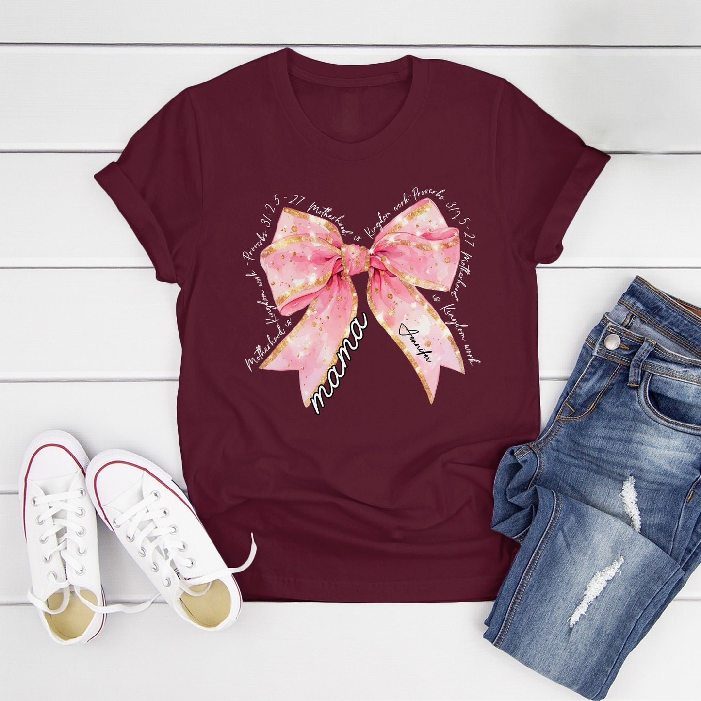 Coquette Bow Mama Motherhood Kingdom Work T-shirt, Mom Bible Verse Png Shirt Design, Gift For Mom, Mother Day Gift