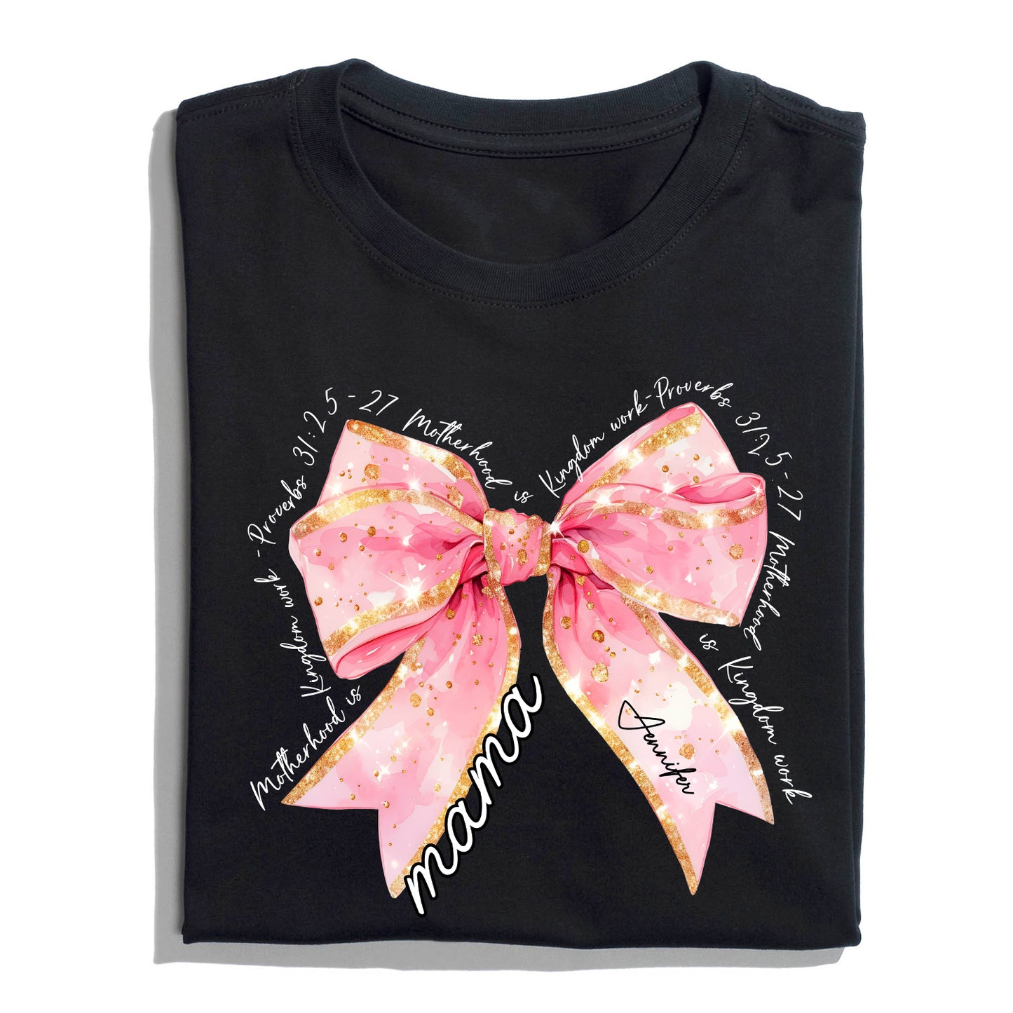 Coquette Bow Mama Motherhood Kingdom Work T-shirt, Mom Bible Verse Png Shirt Design, Gift For Mom, Mother Day Gift