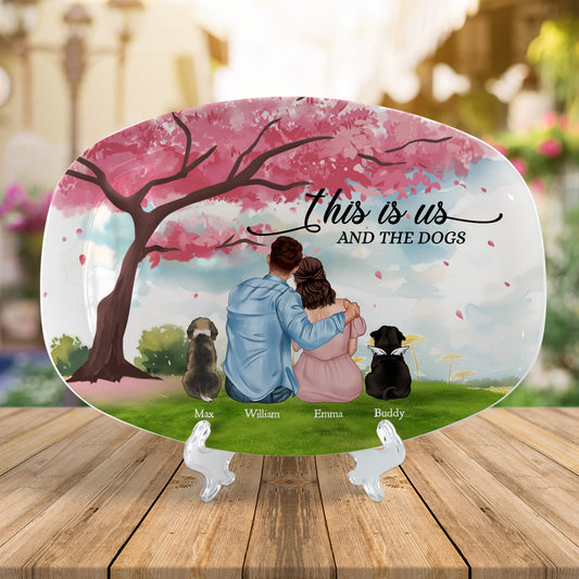Couples Love, This Is Us And The Dogs - Personalized Couple And Dog Platter