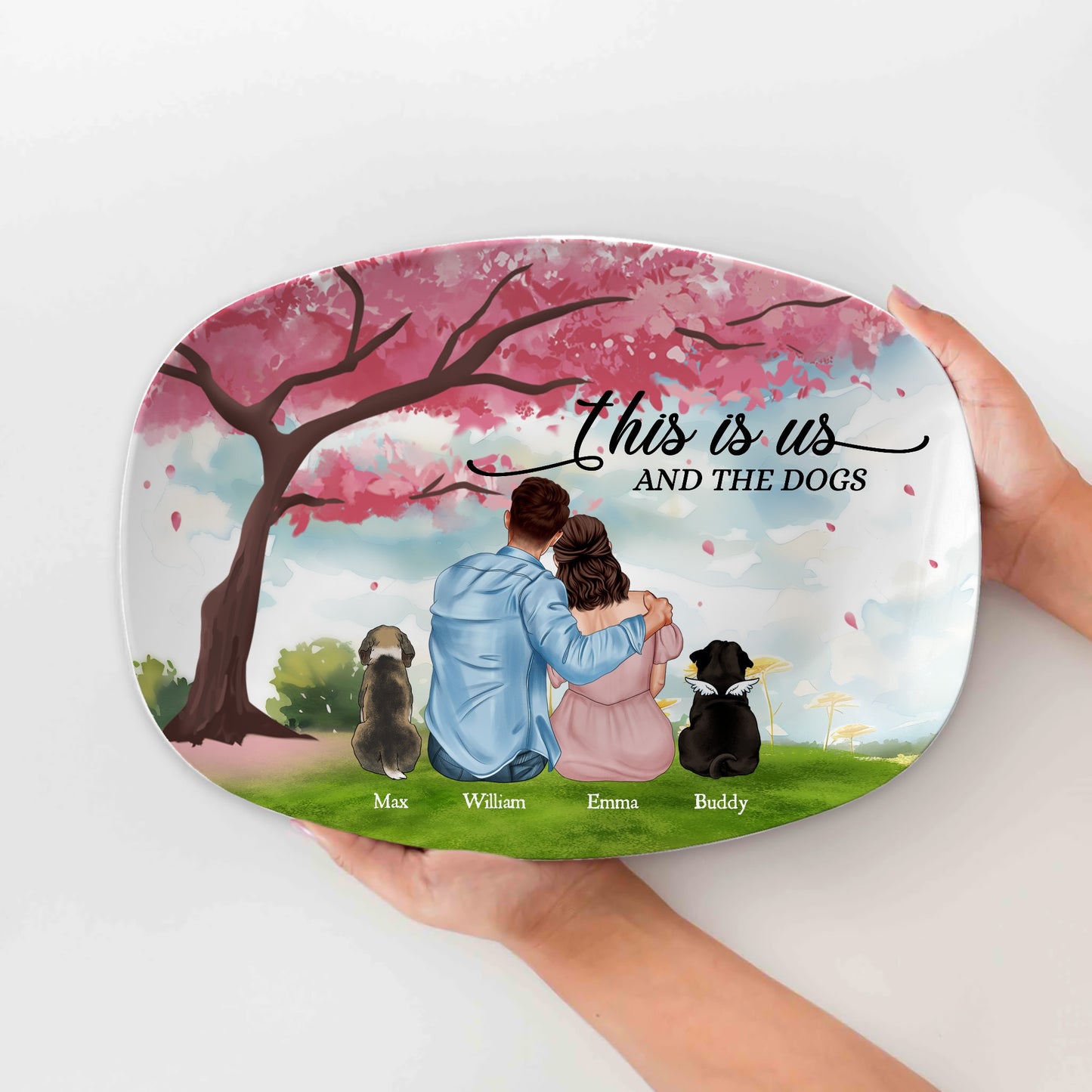 Couples Love, This Is Us And The Dogs - Personalized Couple And Dog Platter