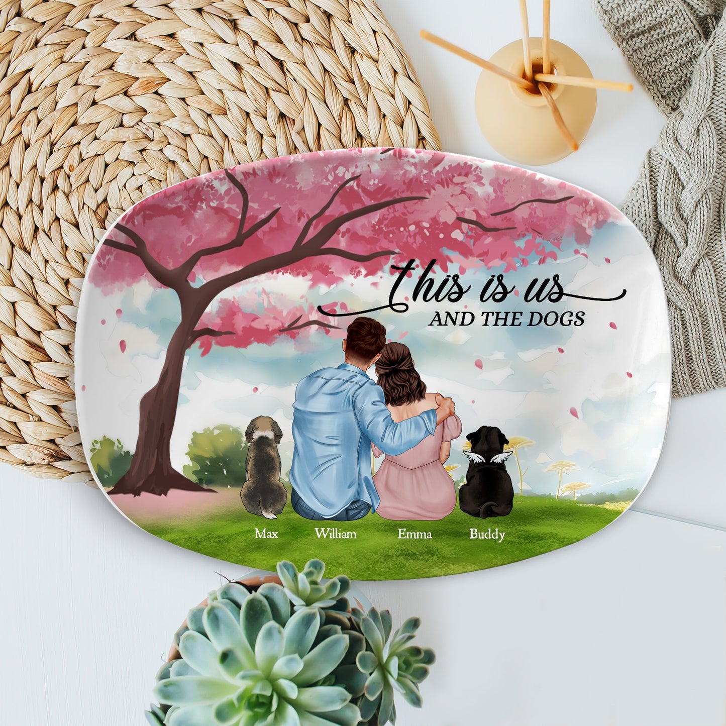Couples Love, This Is Us And The Dogs - Personalized Couple And Dog Platter