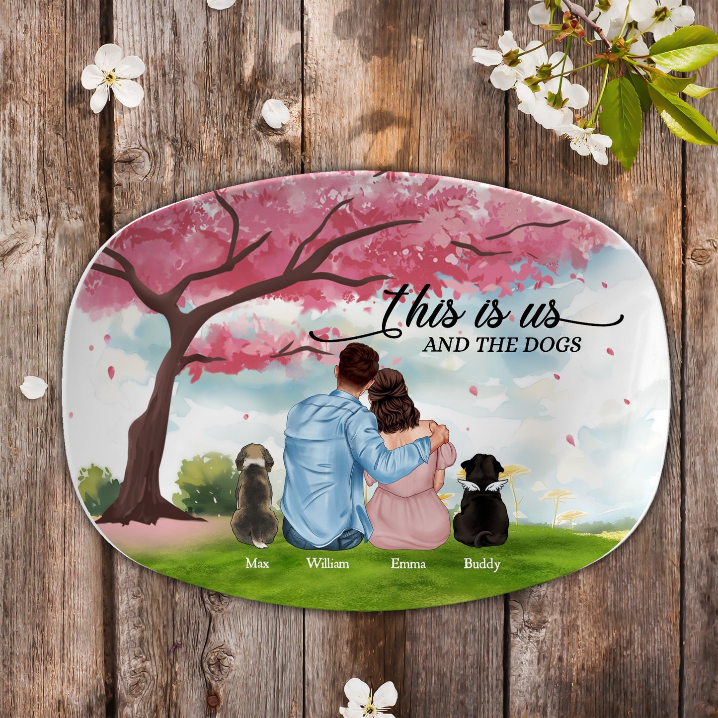 Couples Love, This Is Us And The Dogs - Personalized Couple And Dog Platter