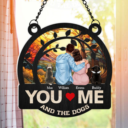 Couples Love, You Me And The Dogs - Personalized Valentine’s Day Hanging Suncatcher Ornament