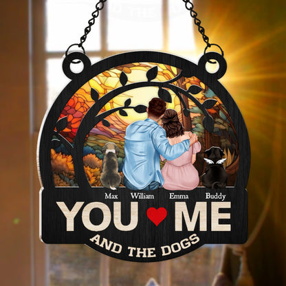 Couples Love, You Me And The Dogs - Personalized Valentine’s Day Hanging Suncatcher Ornament