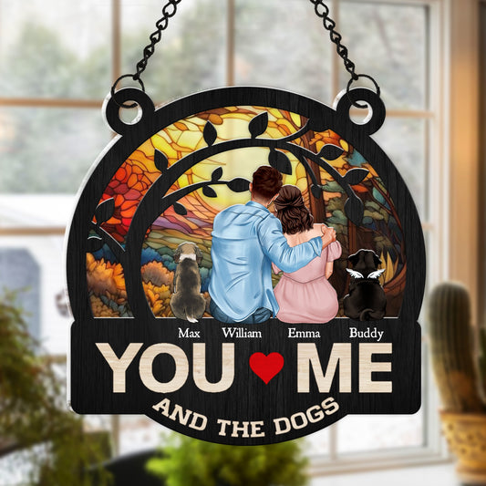 Couples Love, You Me And The Dogs - Personalized Valentine’s Day Hanging Suncatcher Ornament