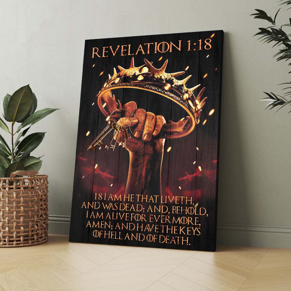 Crown Of Thorns And Keys Scripture Revelation 1:18 I Am He That Liveth Christian Poster Canvas