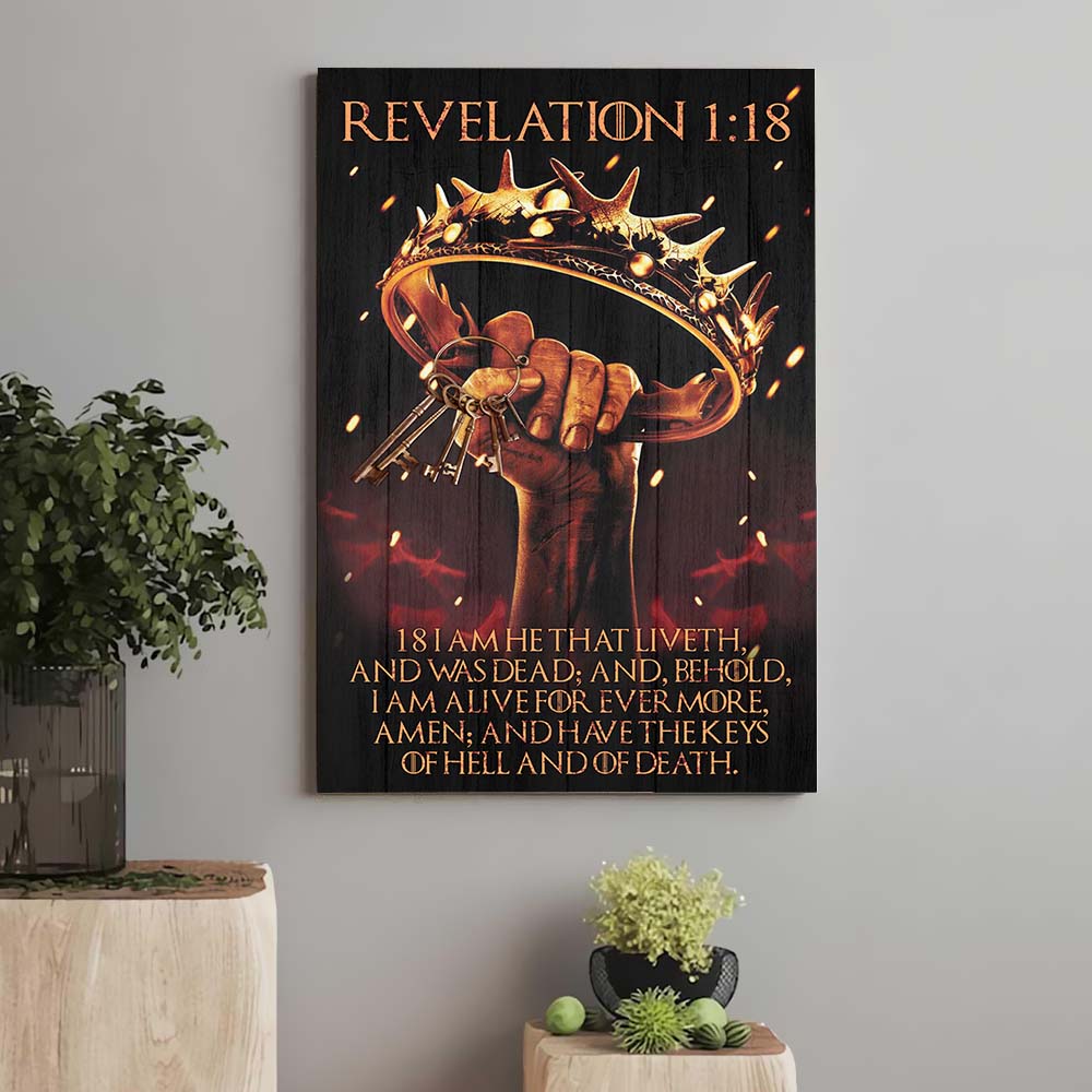 Crown Of Thorns And Keys Scripture Revelation 1:18 I Am He That Liveth Christian Poster Canvas