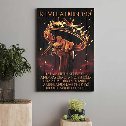 Crown Of Thorns And Keys Scripture Revelation 1:18 I Am He That Liveth Christian Poster Canvas