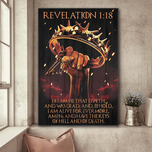 Crown Of Thorns And Keys Scripture Revelation 1:18 I Am He That Liveth Christian Poster Canvas