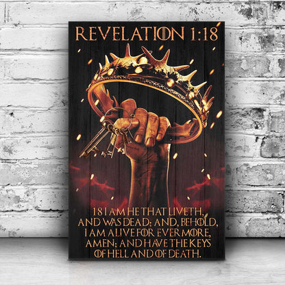 Crown Of Thorns And Keys Scripture Revelation 1:18 I Am He That Liveth Christian Poster Canvas