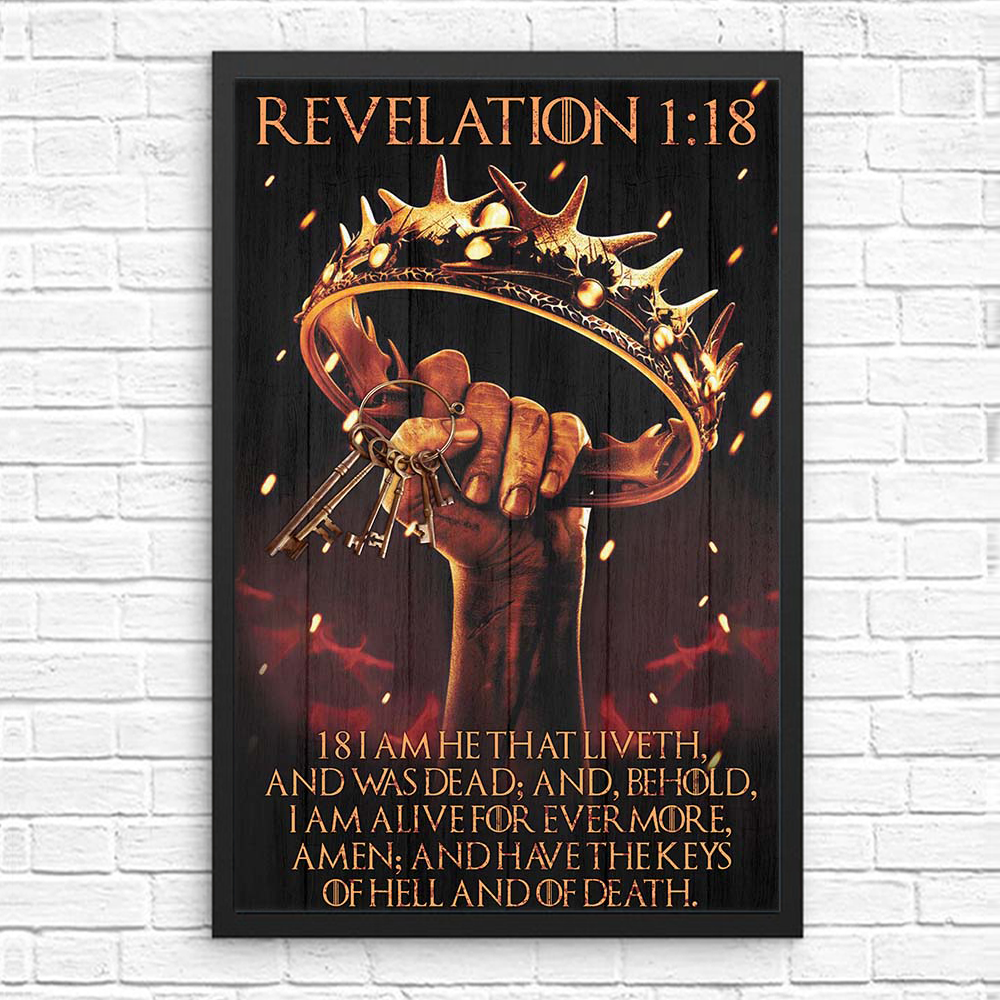 Crown Of Thorns And Keys Scripture Revelation 1:18 I Am He That Liveth Christian Poster Canvas