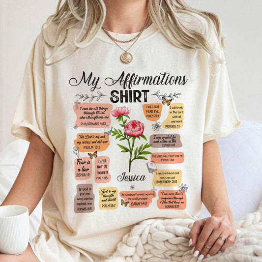 Custom Birth Month Flower Christian Bible Verse Affirmation Shirt - Personalized Gift For Christian T-Shirt
