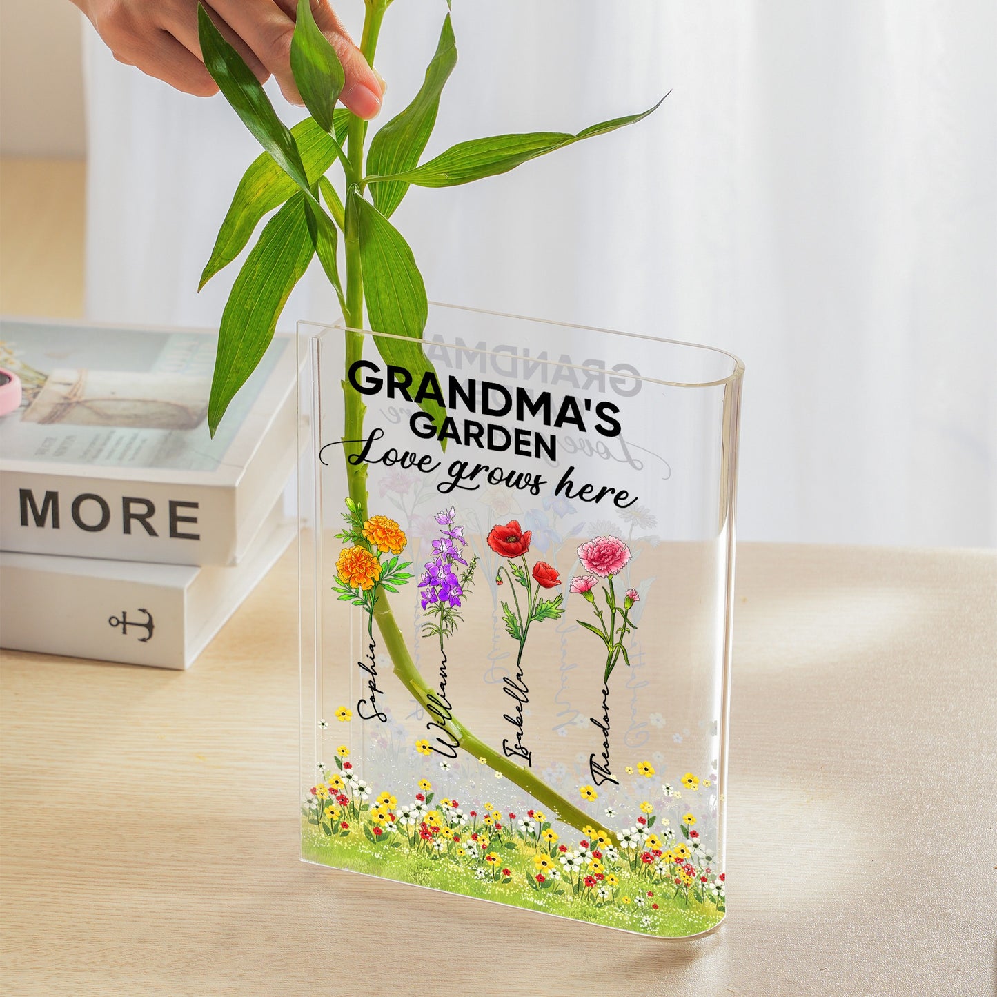Custom Birth Flower Grandma's Garden Love Grows Here - Personalized Best Gift For Grandma Acrylic Book Vase