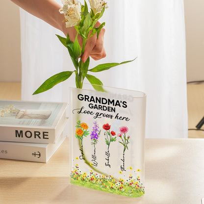 Custom Birth Flower Grandma's Garden Love Grows Here - Personalized Best Gift For Grandma Acrylic Book Vase
