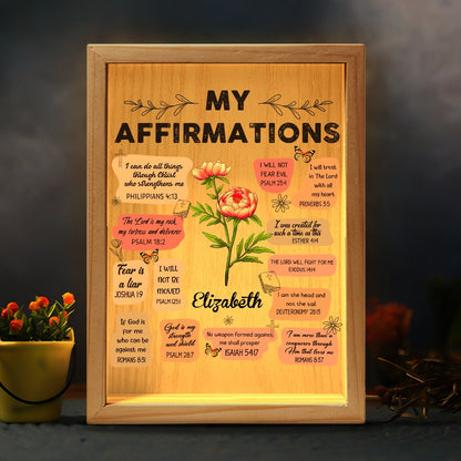 Custom Birth Flower, Bible Verse Affirmation I Can Do All Things Through Christ - Personalized Christian Frame Light Box