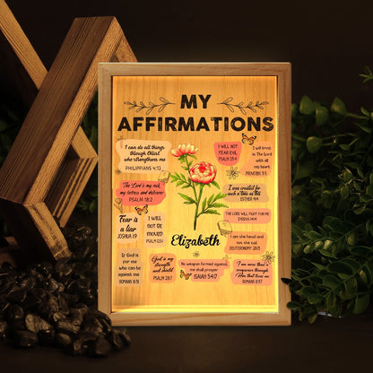 Custom Birth Flower, Bible Verse Affirmation I Can Do All Things Through Christ - Personalized Christian Frame Light Box