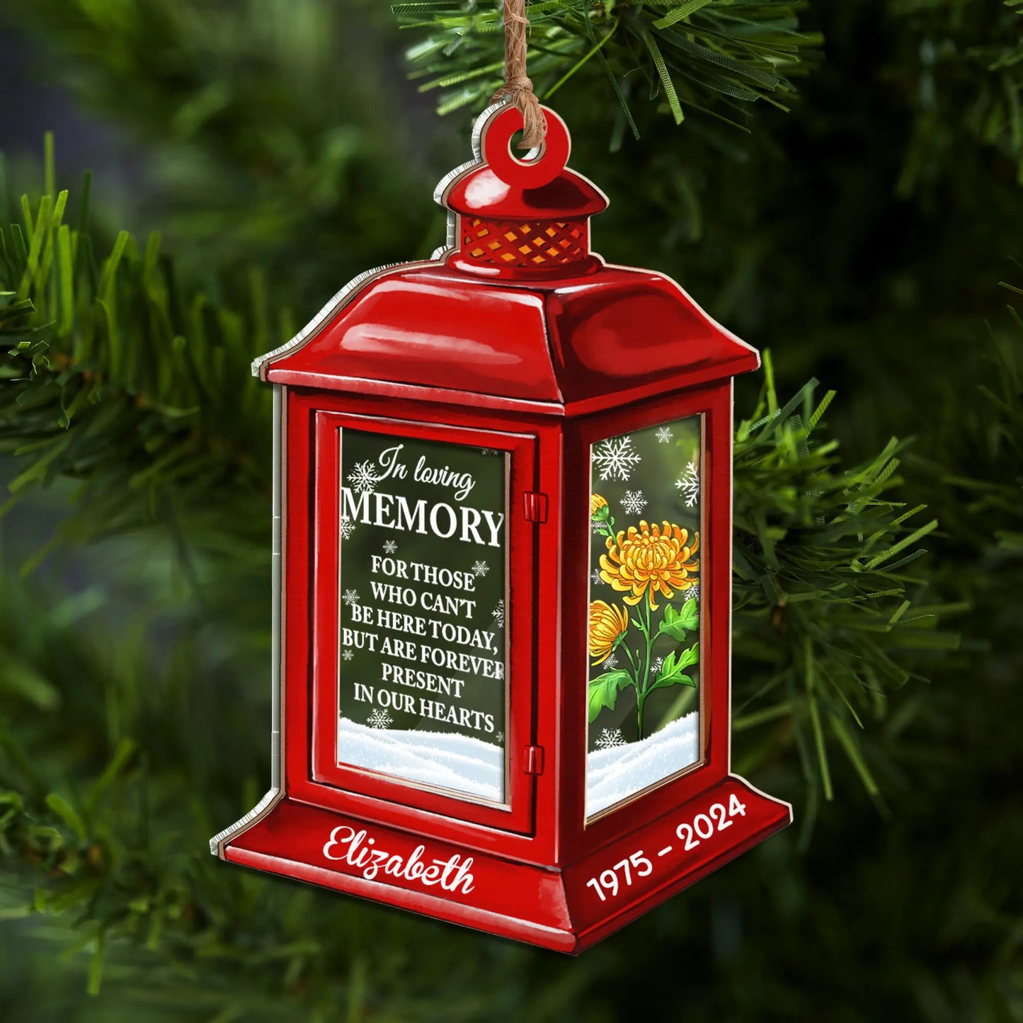 Custom Birth Month Flower, In Loving Memory Christmas Lantern Ornament - Personalized Memorial Christmas 2 Layered Mix Ornament