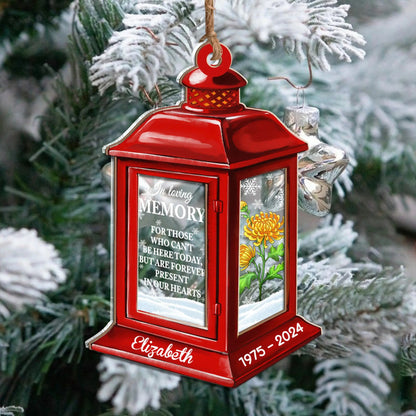 Custom Birth Month Flower, In Loving Memory Christmas Lantern Ornament - Personalized Memorial Christmas 2 Layered Mix Ornament