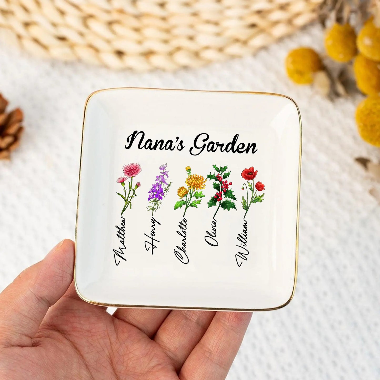 Custom Birth Month Flowers Grandma's Garden - Mother's Day Gift - Personalized Gift For Grandma Jewelry Dish