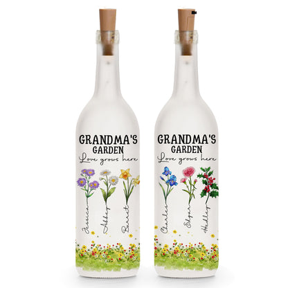Custom Birth Month Flowers Grandma's Garden Love Grows Here - Personalized Gift For Grandma Bottle Lamp