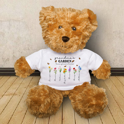Custom Birth Month Flowers Grandma’s Garden Love Grows Here - Teddy Bear With Personalized Shirt