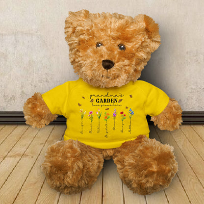 Custom Birth Month Flowers Grandma’s Garden Love Grows Here - Teddy Bear With Personalized Shirt