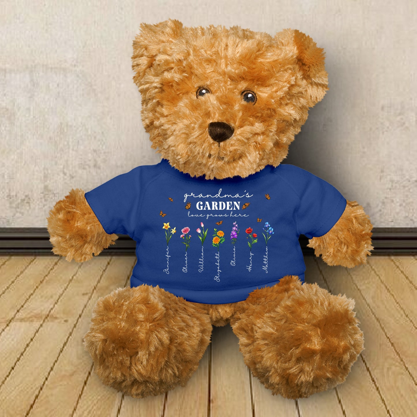 Custom Birth Month Flowers Grandma’s Garden Love Grows Here - Teddy Bear With Personalized Shirt