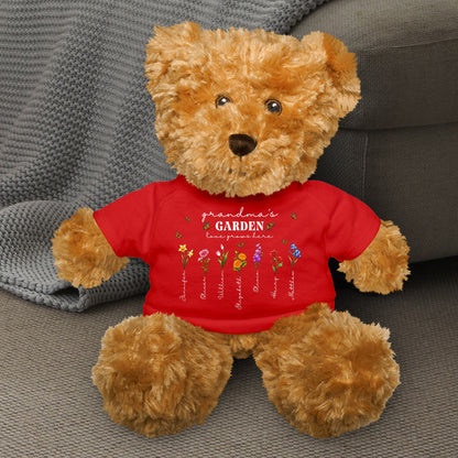 Custom Birth Month Flowers Grandma’s Garden Love Grows Here - Teddy Bear With Personalized Shirt