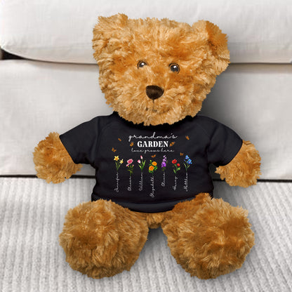 Custom Birth Month Flowers Grandma’s Garden Love Grows Here - Teddy Bear With Personalized Shirt
